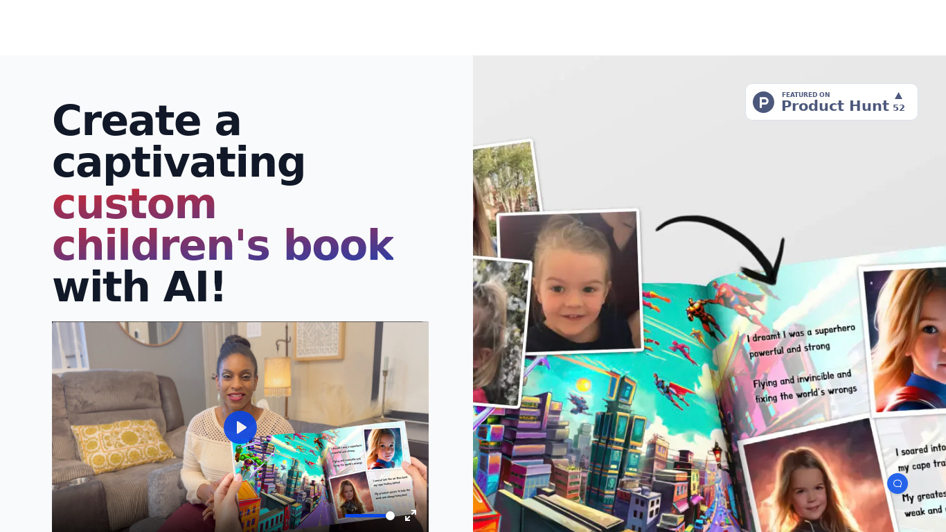 Imajinn AI Children's Book Landing page