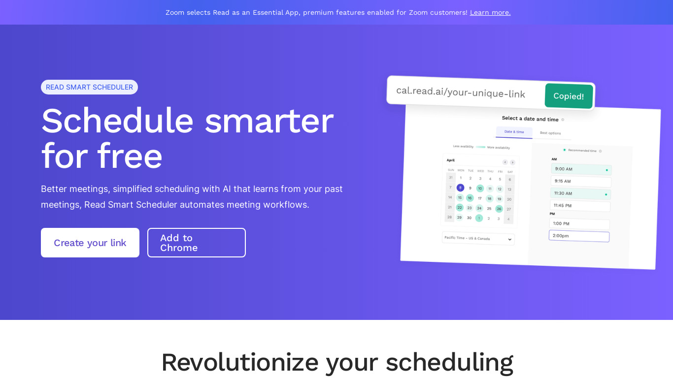 Read Smart Scheduler Landing page