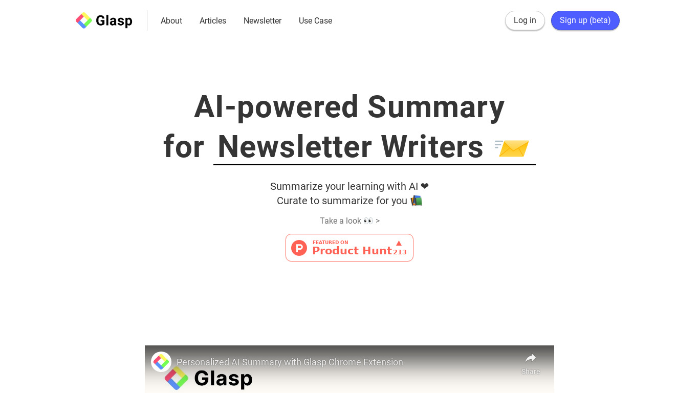 Personalized AI Summary by Glasp Landing page