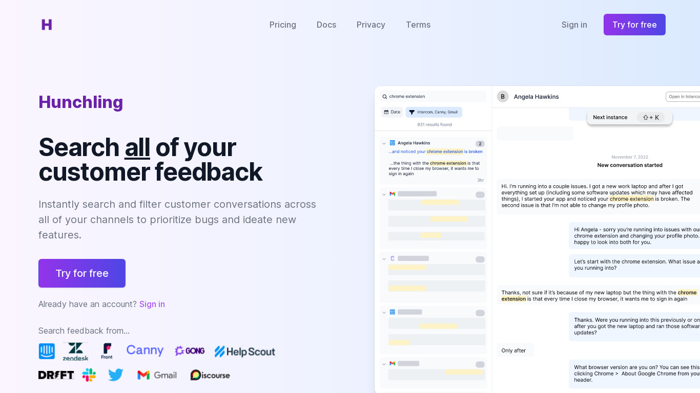 Hunchling Landing page
