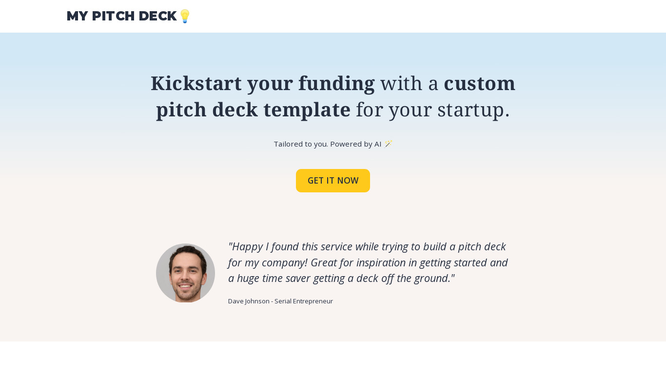 MY PITCH DECK Landing page