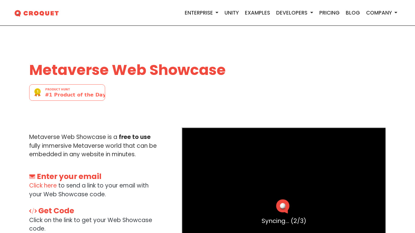 Metaverse Web Showcase Landing page