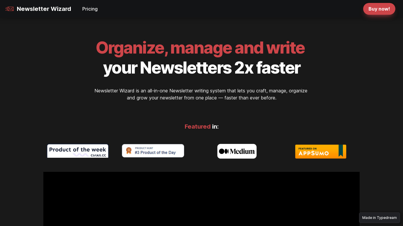 Newsletter Wizard Landing page