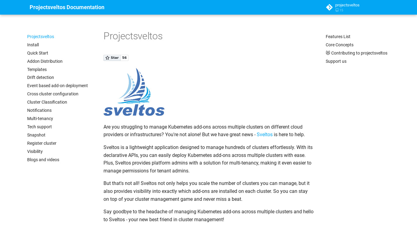 Sveltos Landing page