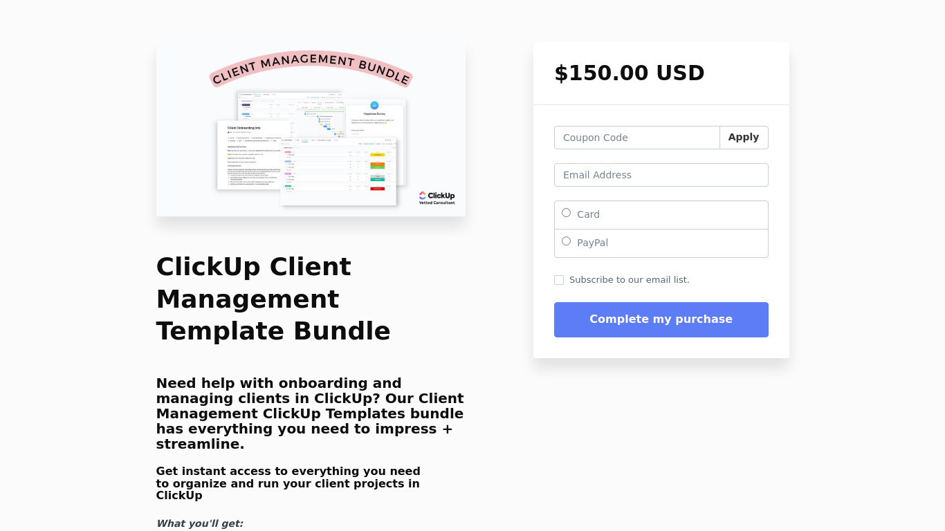 ClickUp Client Management Landing page