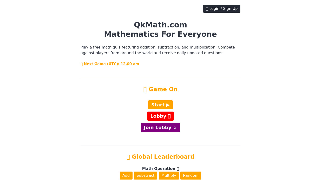 QkMath.com Landing page