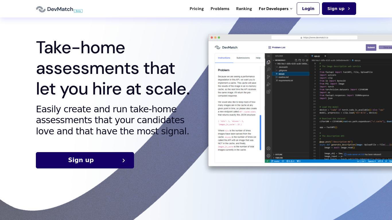DevMatch Landing page