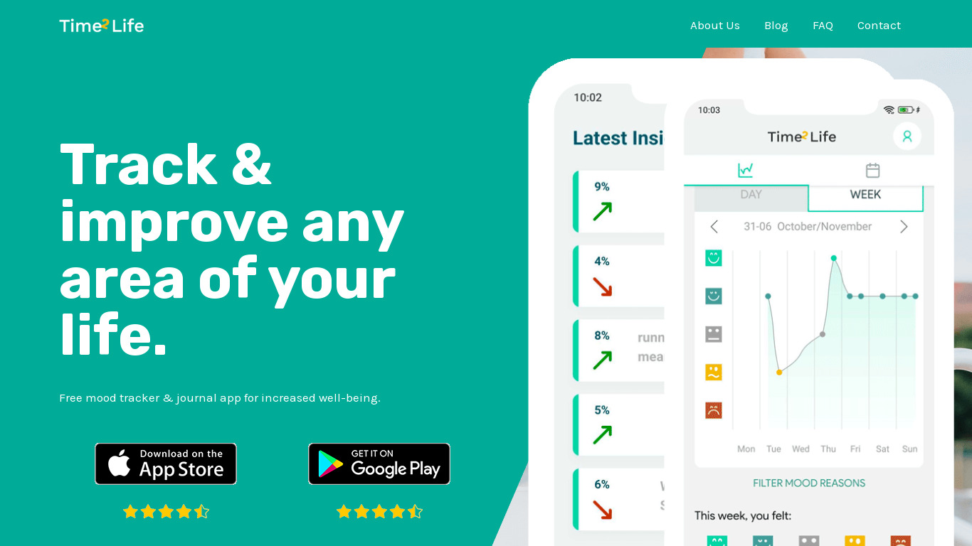 Time2Life - Mood Tracker Journal Landing page