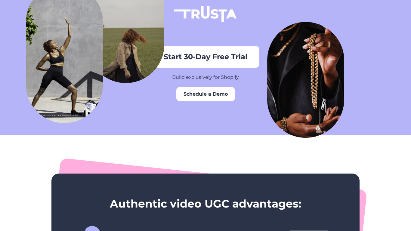 Trusta: UGC Video Testimonials (Shopify) Landing page