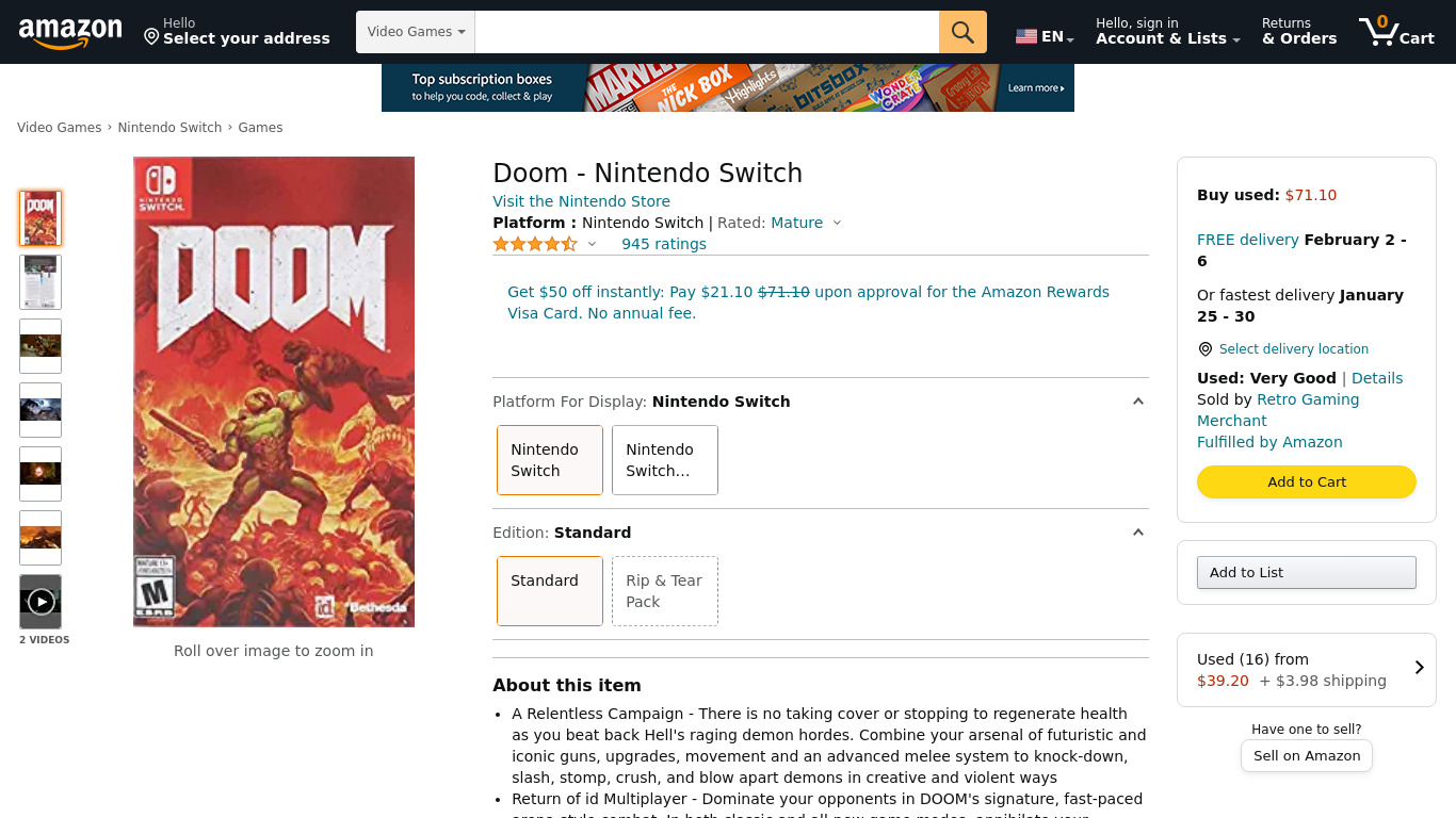 DOOM for Nintendo Switch Landing page