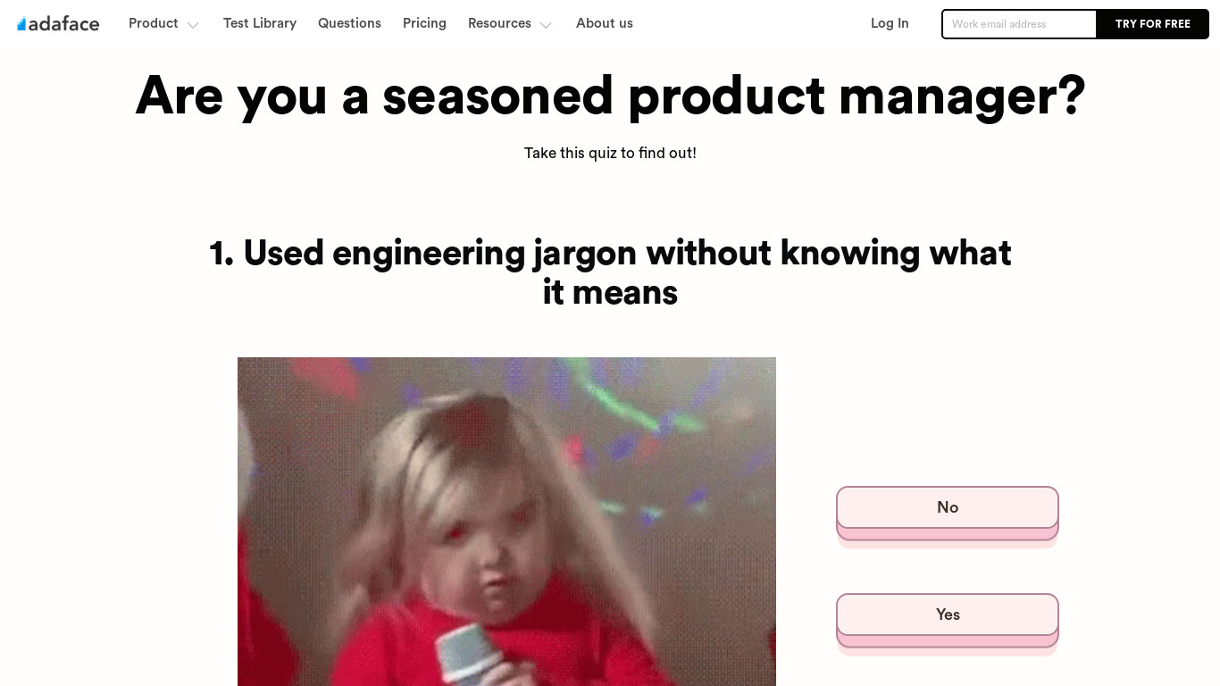 Product Manager Quiz Landing page
