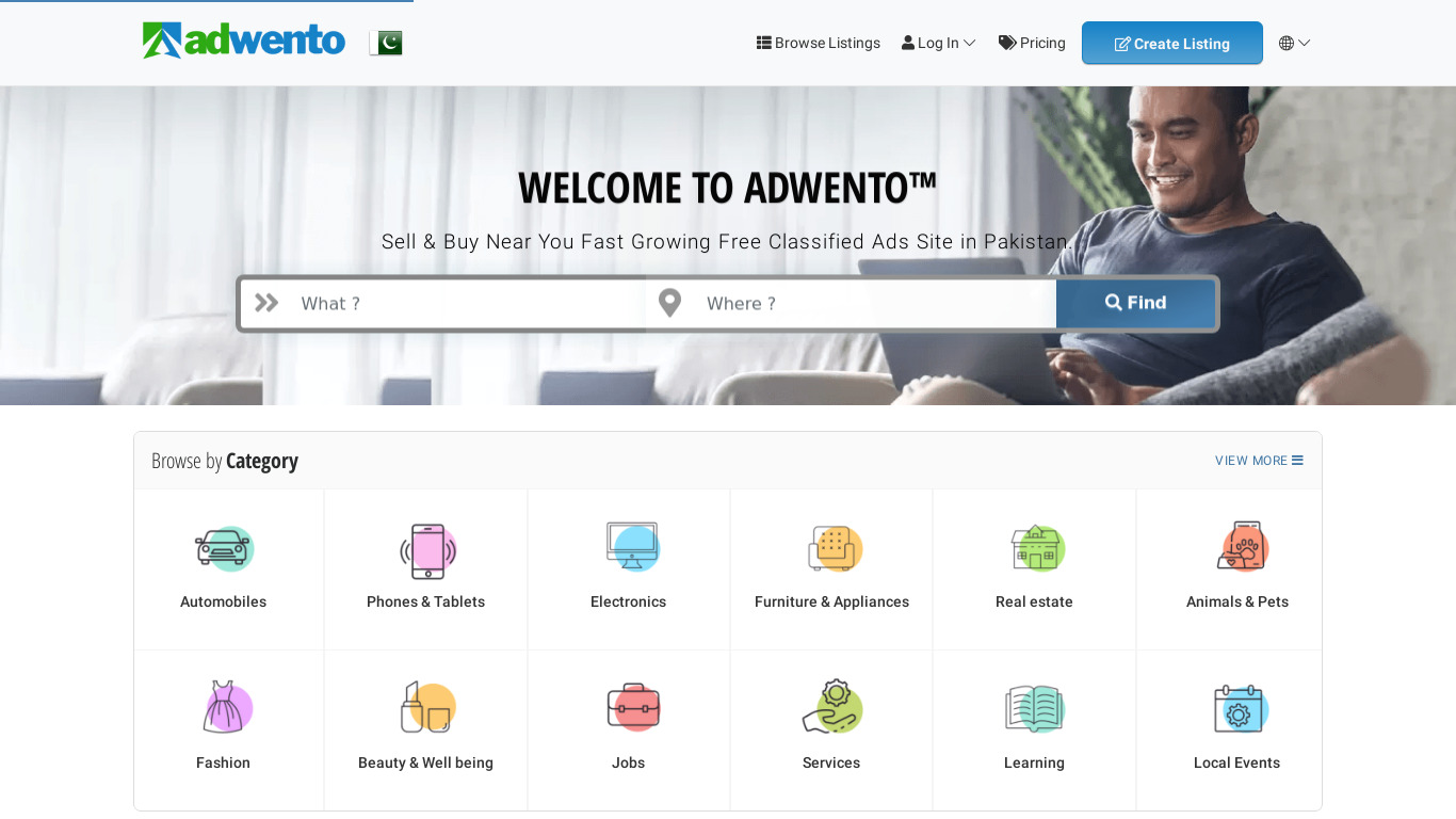 Free Classified Ads - Adwento™ Landing page