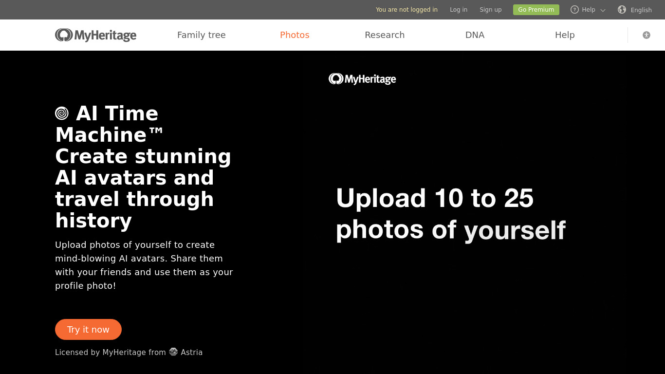 MyHeritage AI Time Machine Landing page