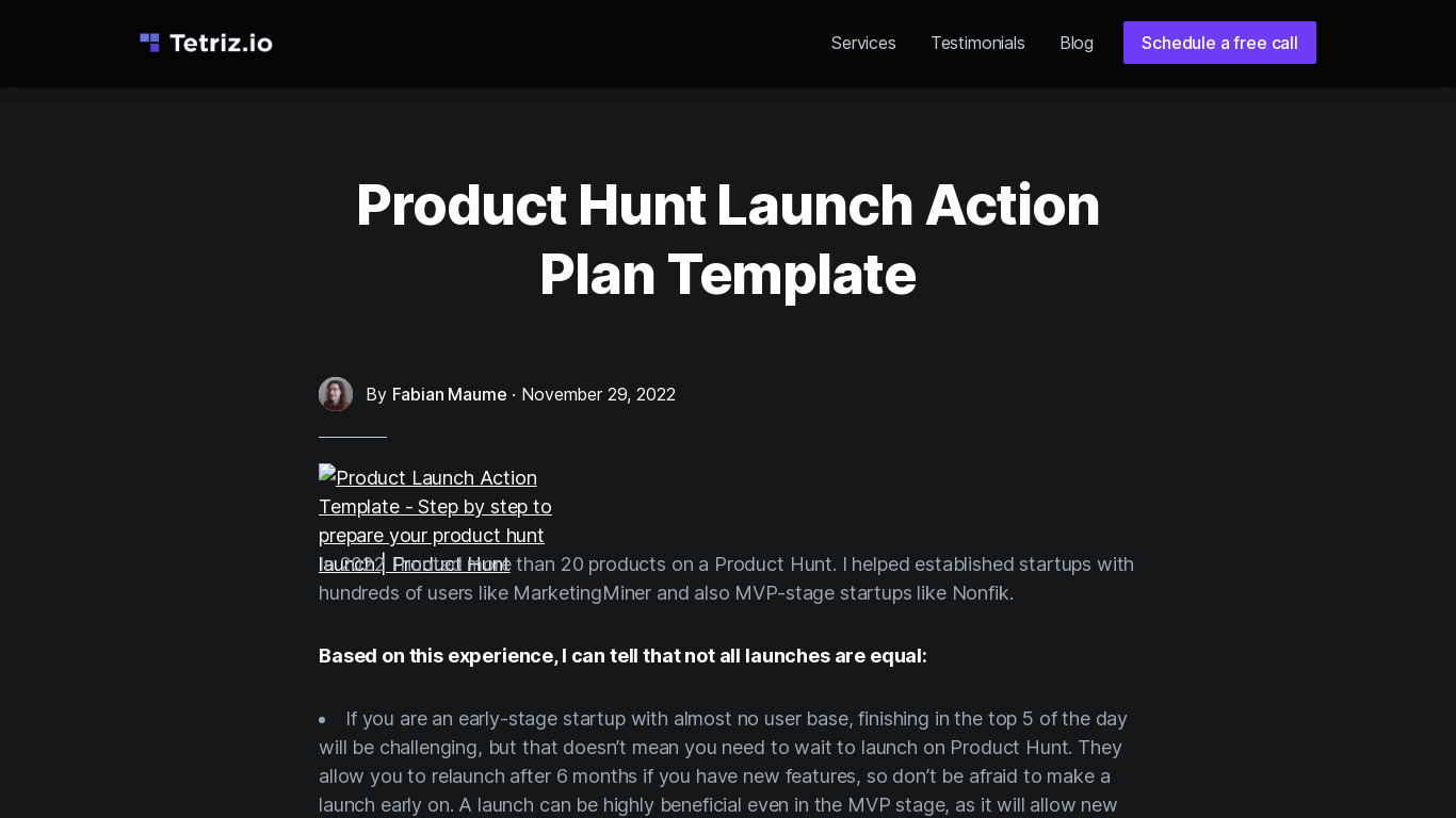 Product launch action template Landing page