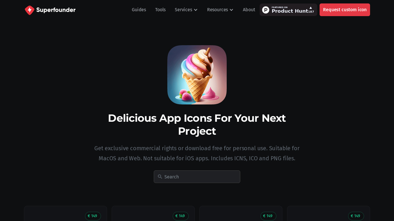 Delicious App Icons Landing page