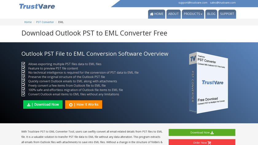 TrustVare PST to EML Converter Landing Page
