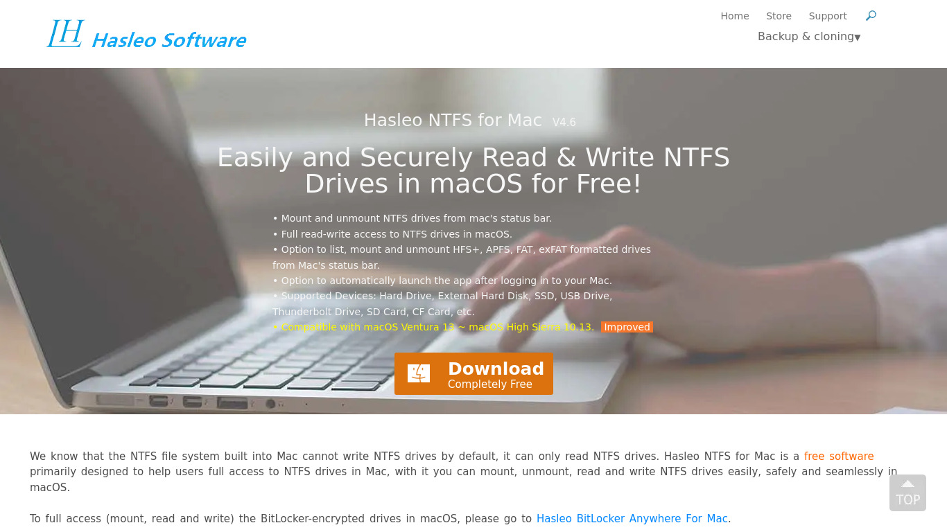 Hasleo NTFS for Mac Landing page
