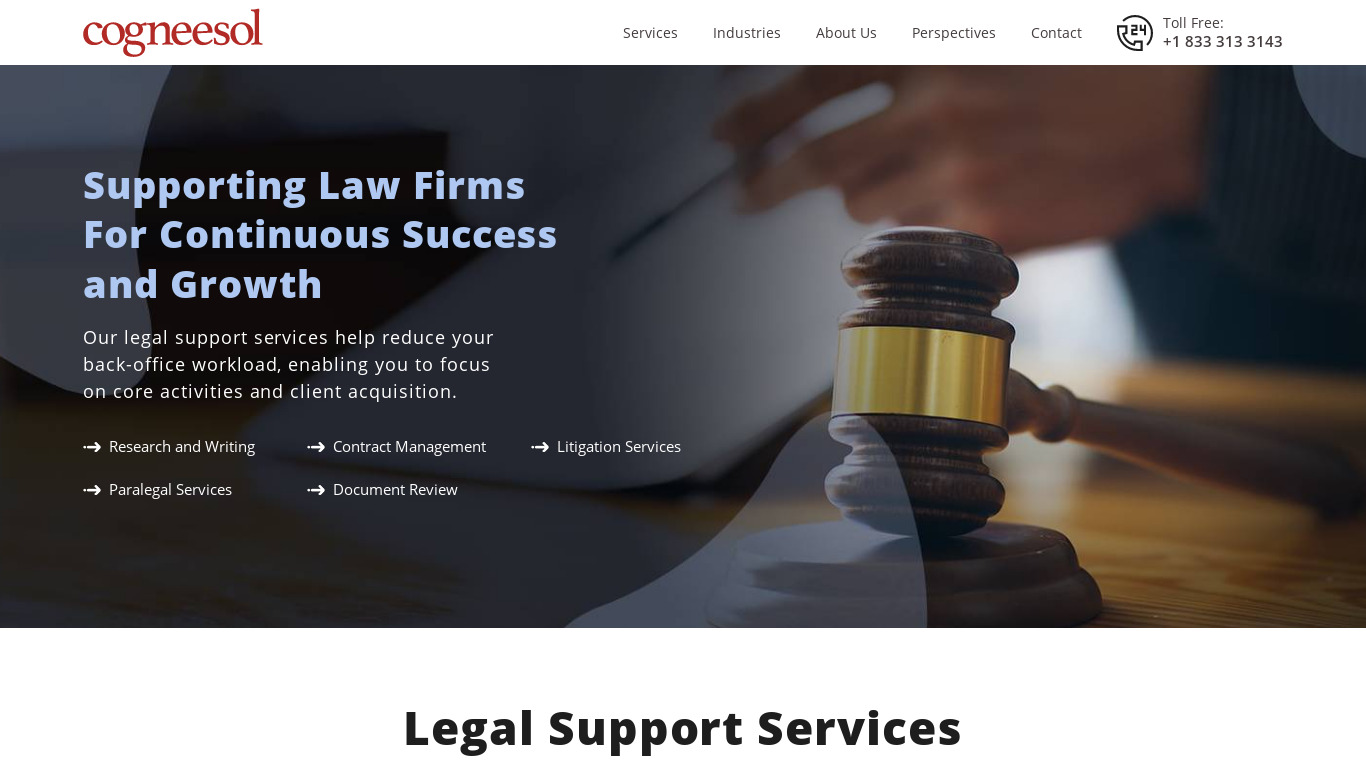 Legal Support Services Landing page