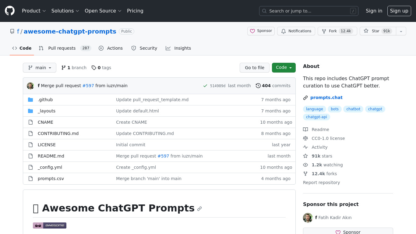 Awesome ChatGPT Prompts Landing page