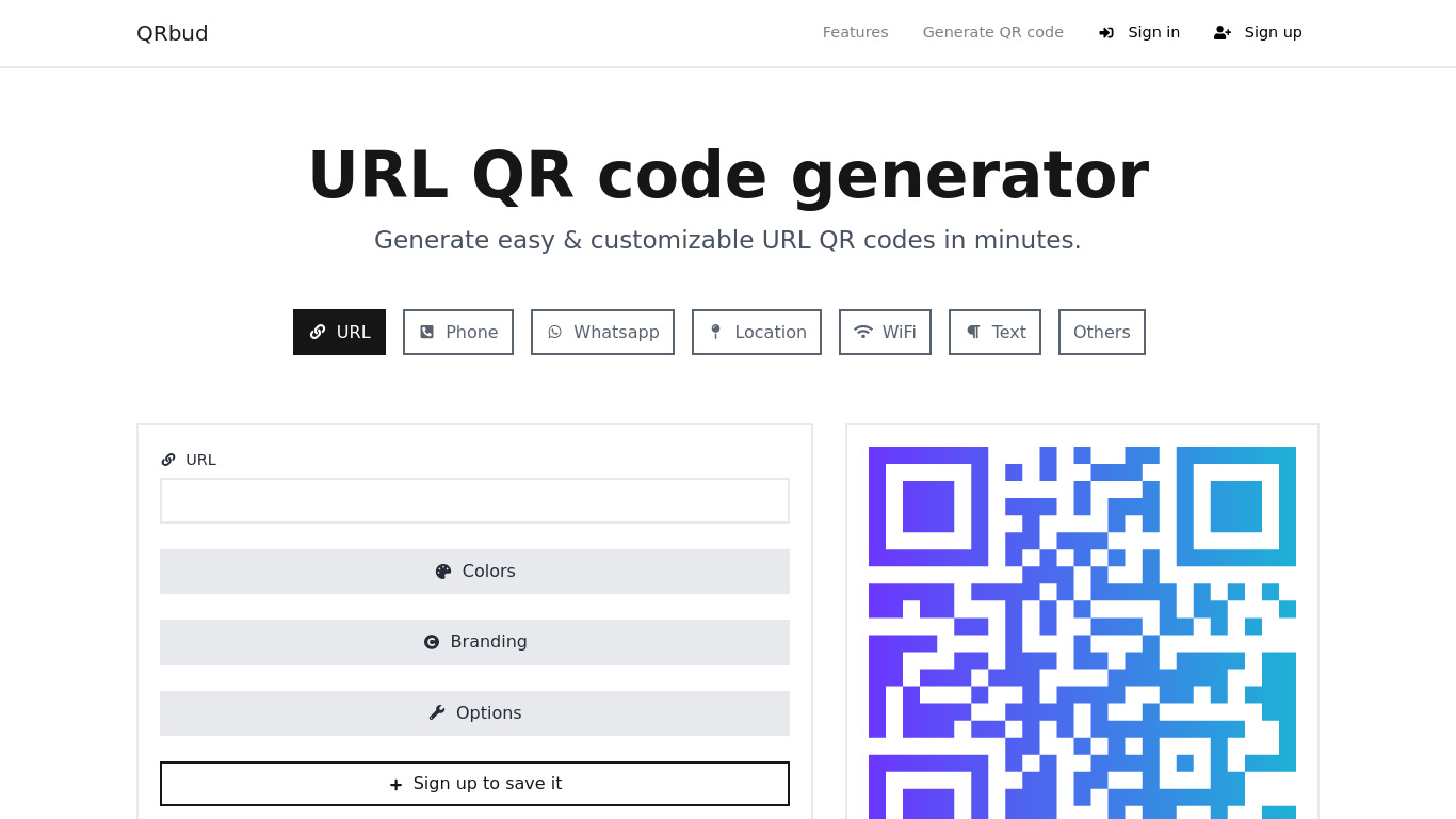 QRbud Landing page