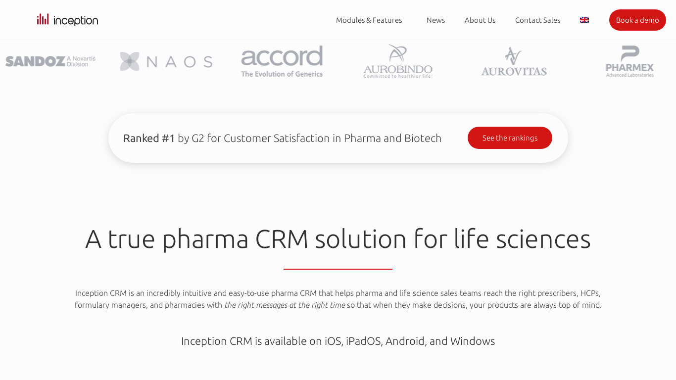 Inception CRM Landing page