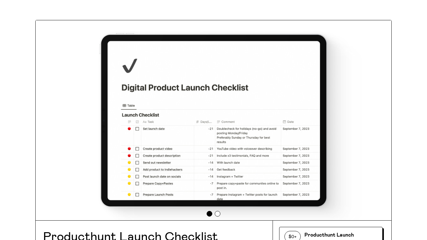 Product Launch Checklist Landing page