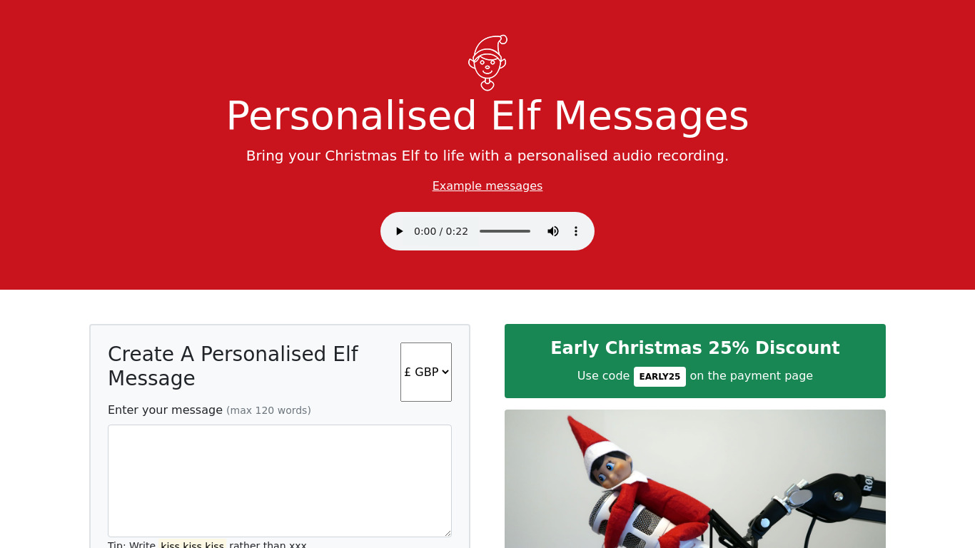 ElfMessages.com Landing page