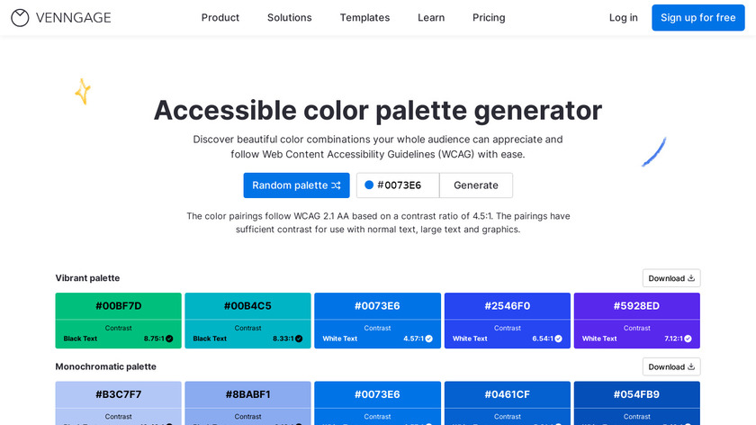 Venngage's Accessible Color Palette Landing Page
