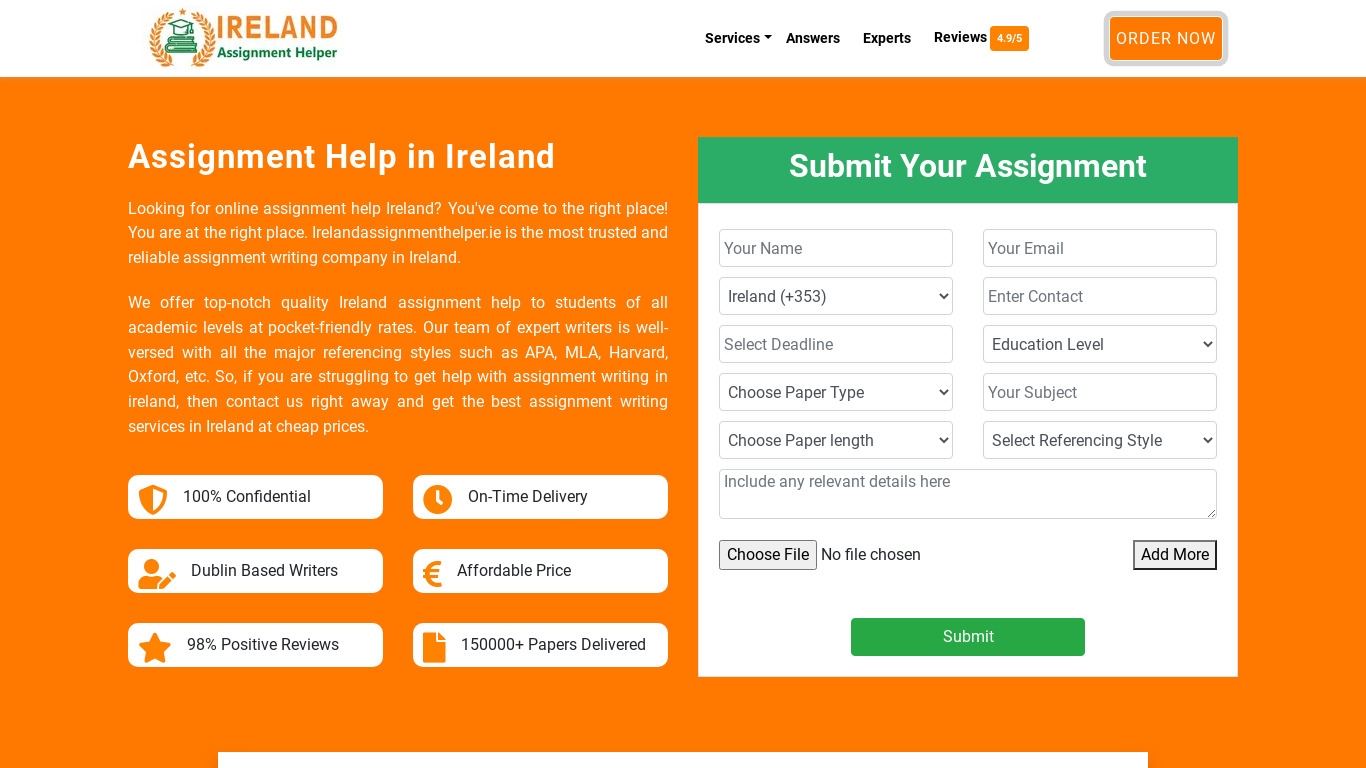 Ireland Assignment Helper Landing page