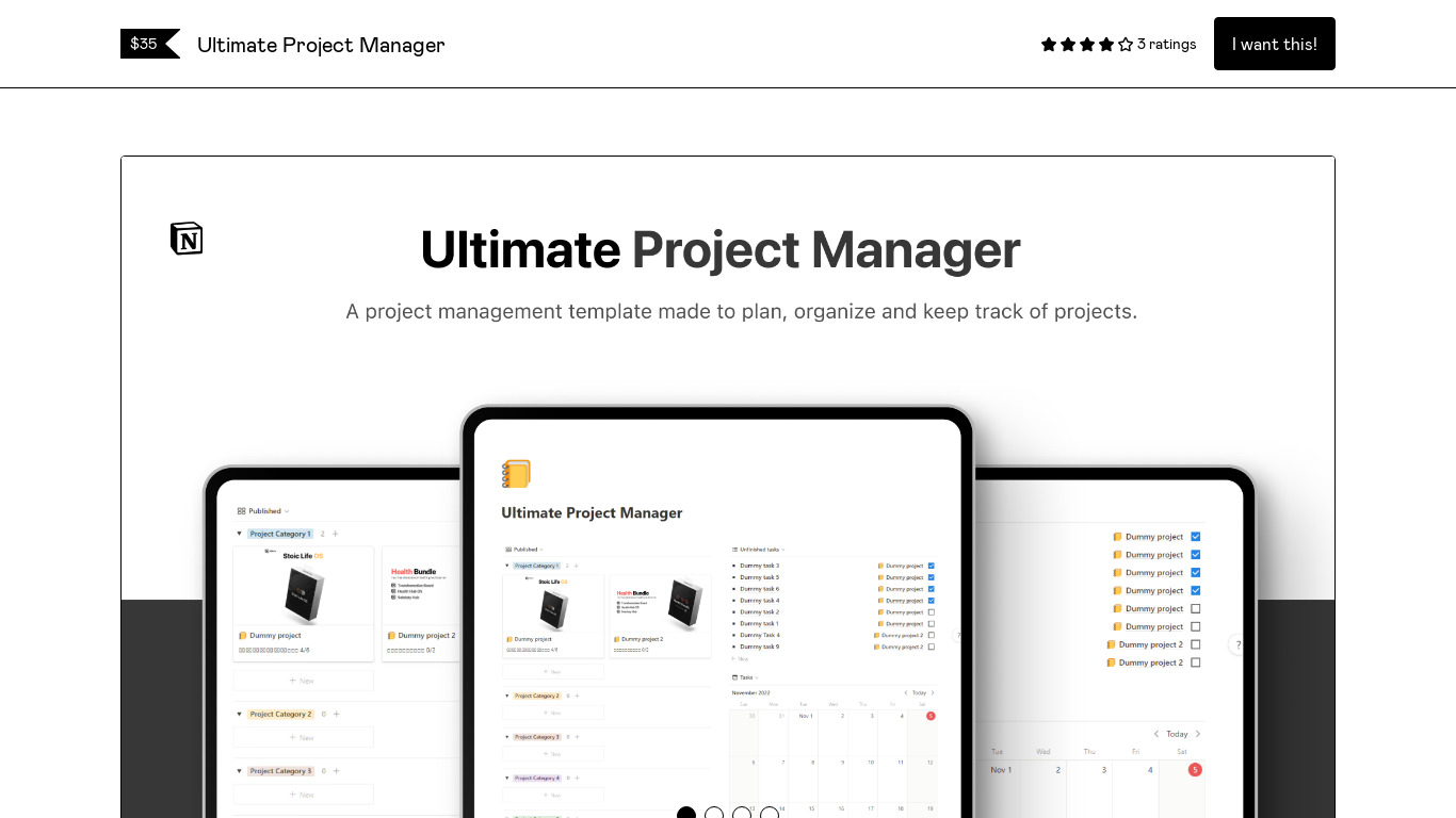 Ultimate Project Manager Landing page
