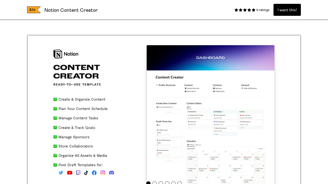 Content Creator - Notion Template Landing page