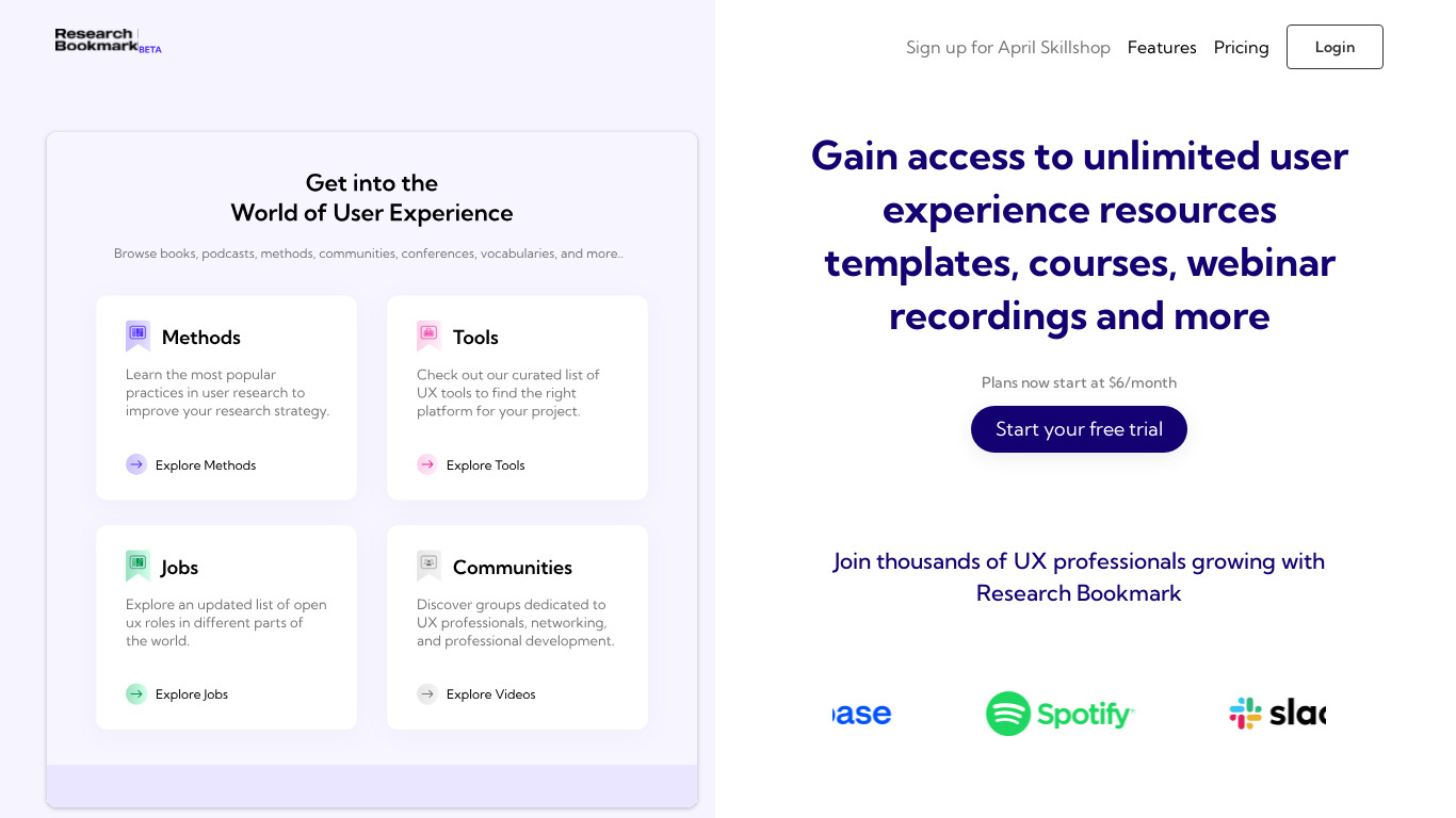 Research Bookmark Landing page