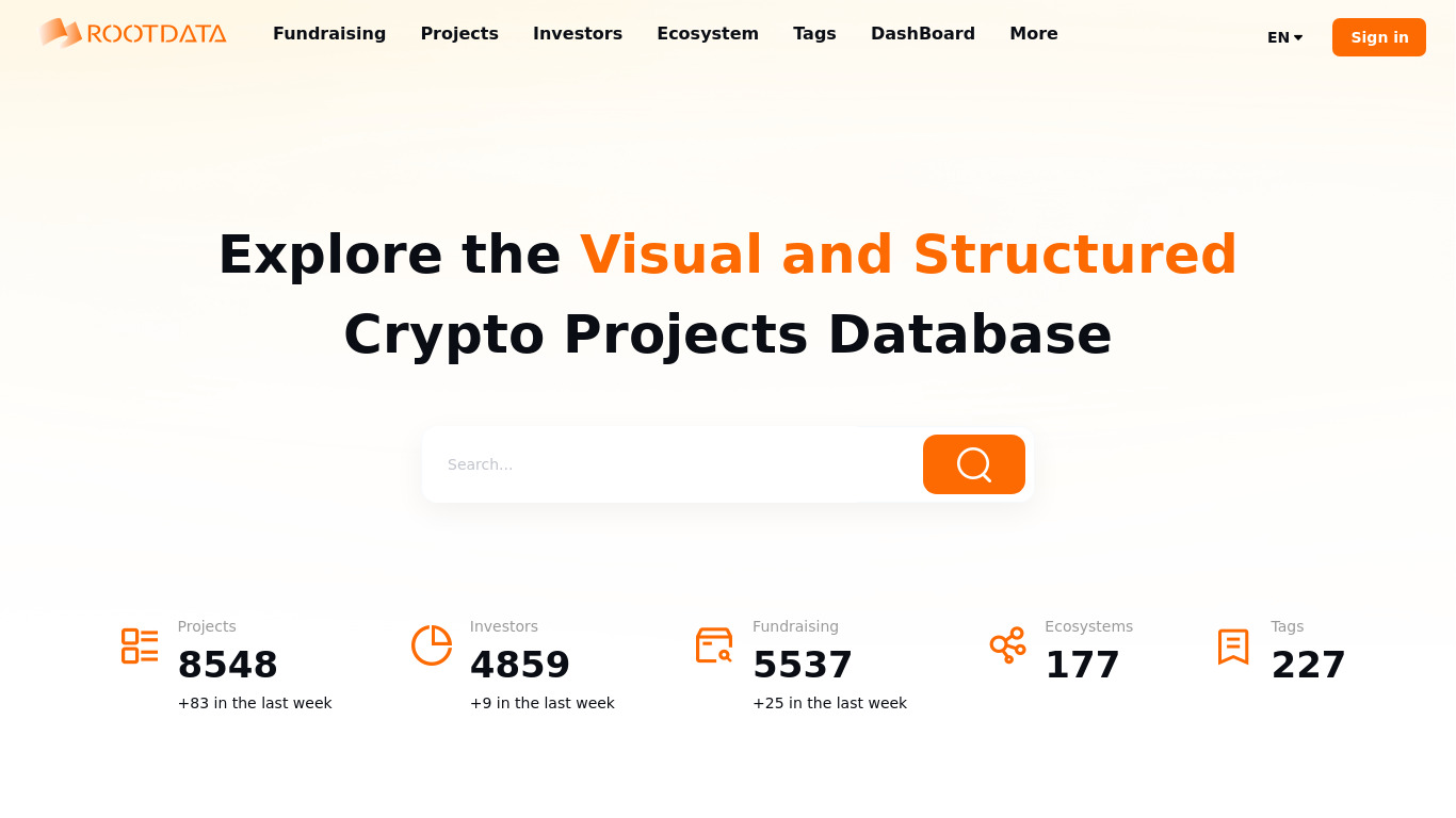 RootData Landing page