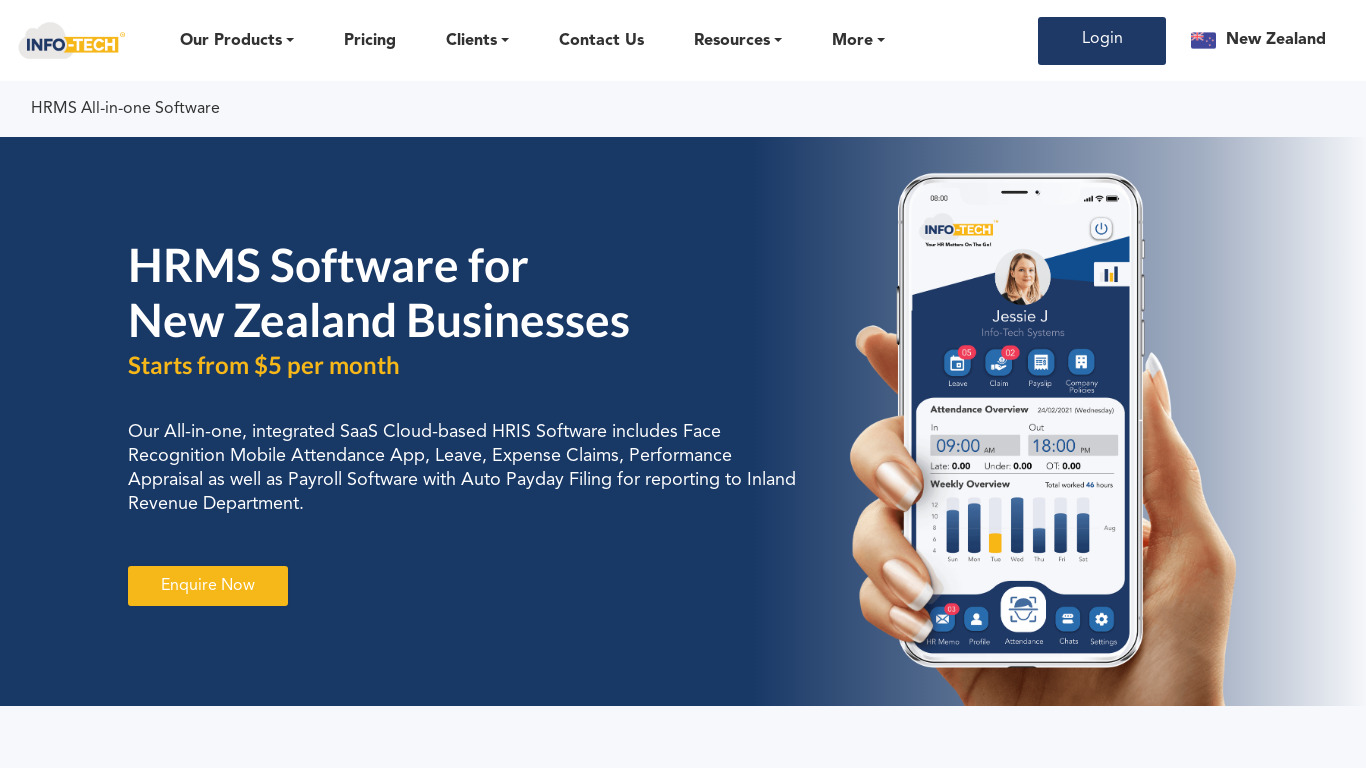 Info-Tech HRMS Software Landing page