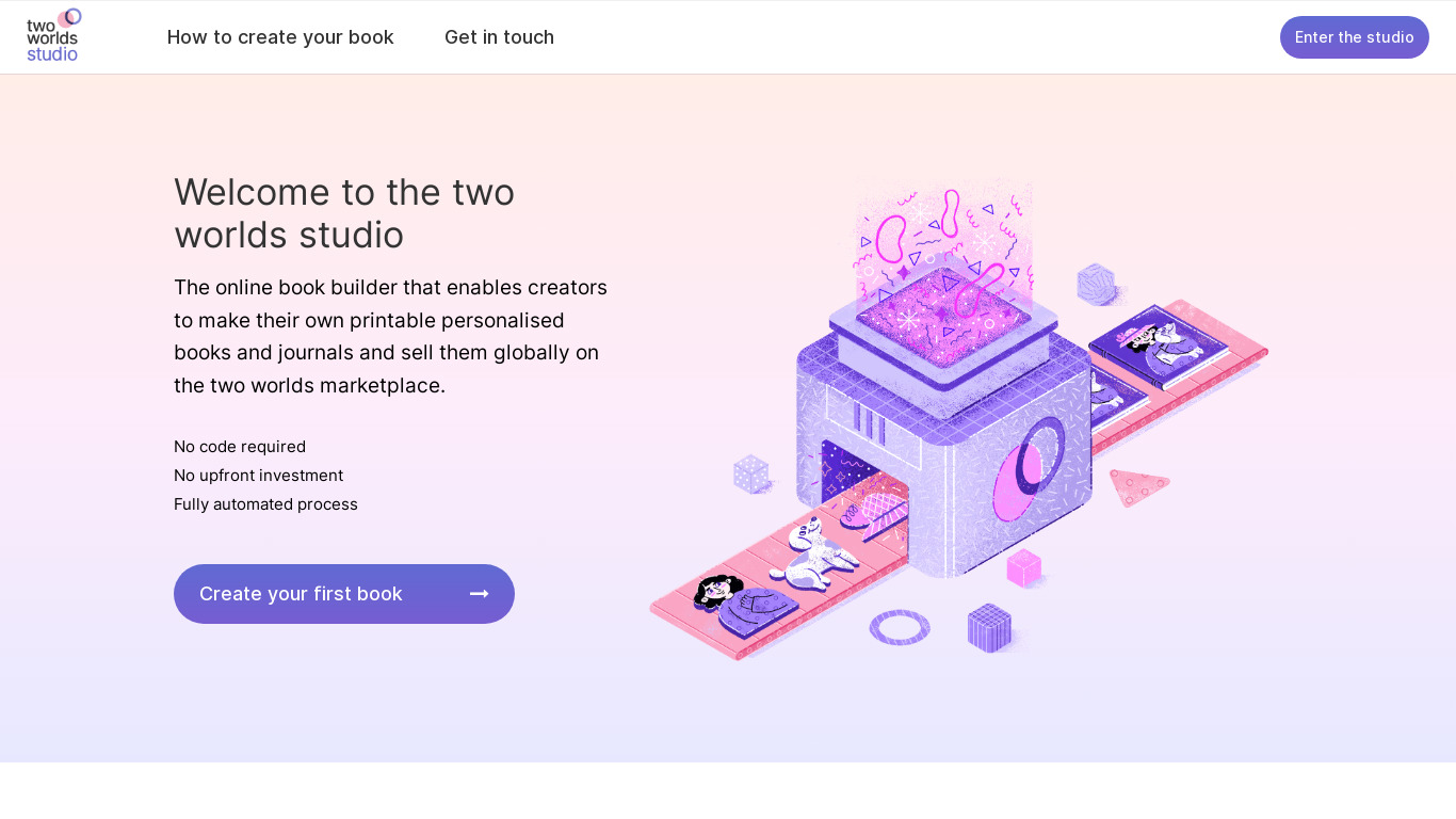 two worlds studio Landing page
