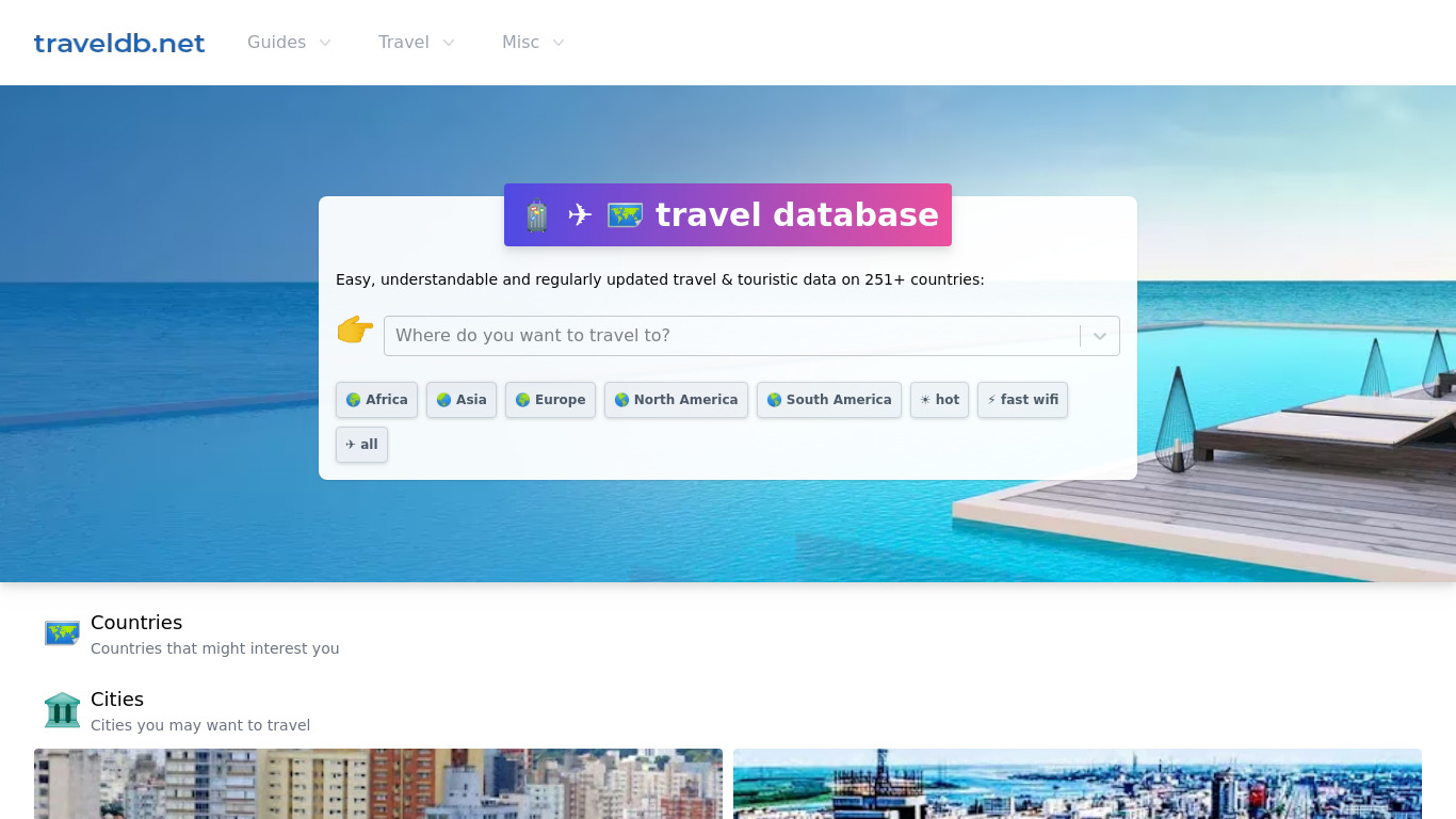traveldb.net Landing page