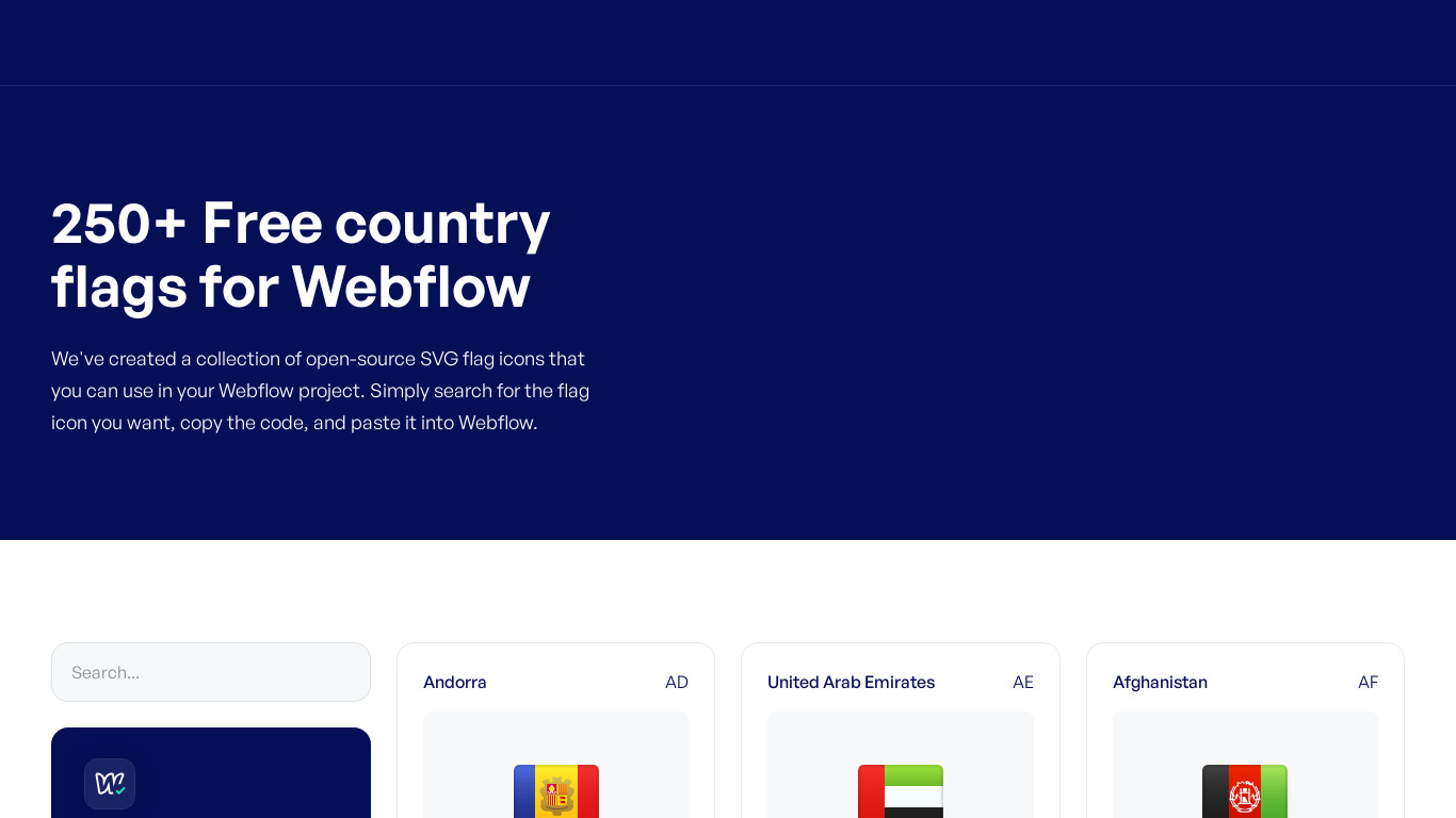 Country flags for Webflow Landing page