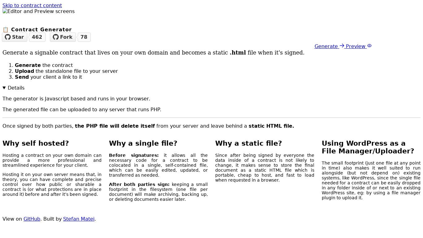 Contract Generator Landing page