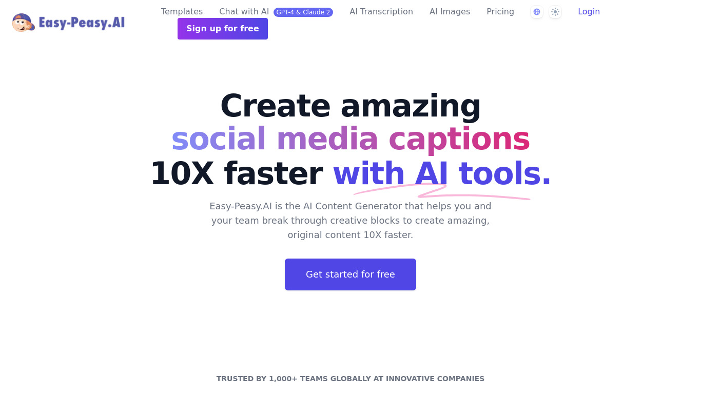Easy-Peasy.AI Landing page