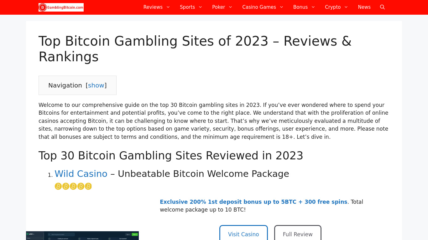 GamblingBitcoin Landing page