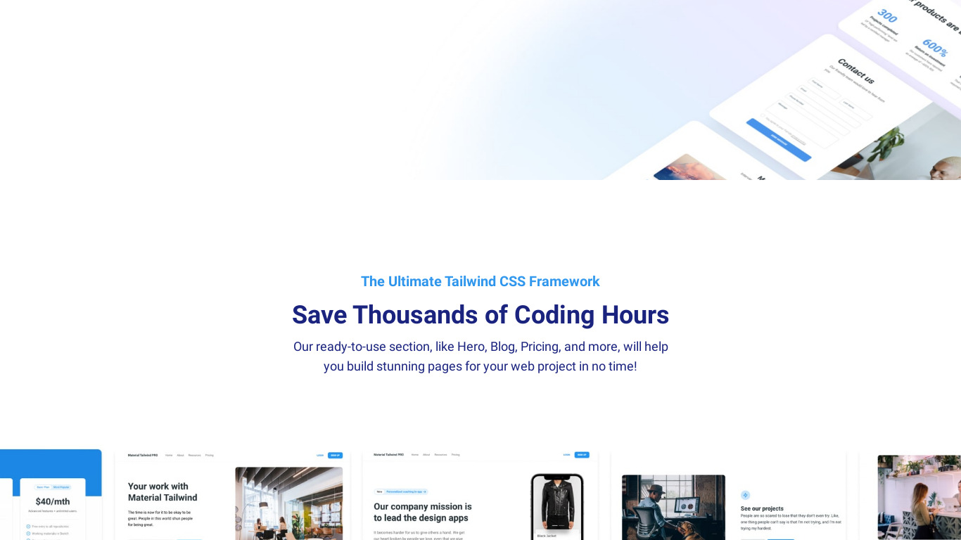 Material Tailwind PRO Landing page