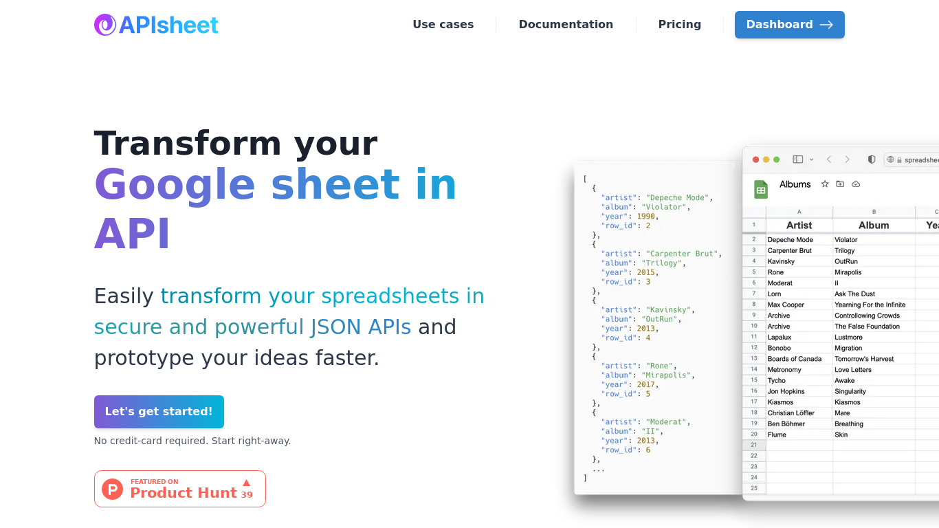 APIsheet Landing page