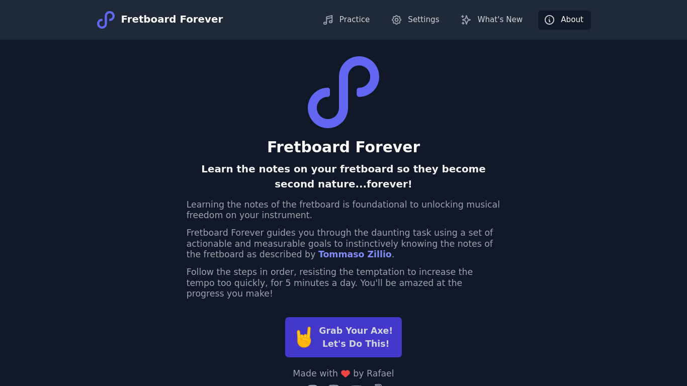 Fretboard Forever Landing page