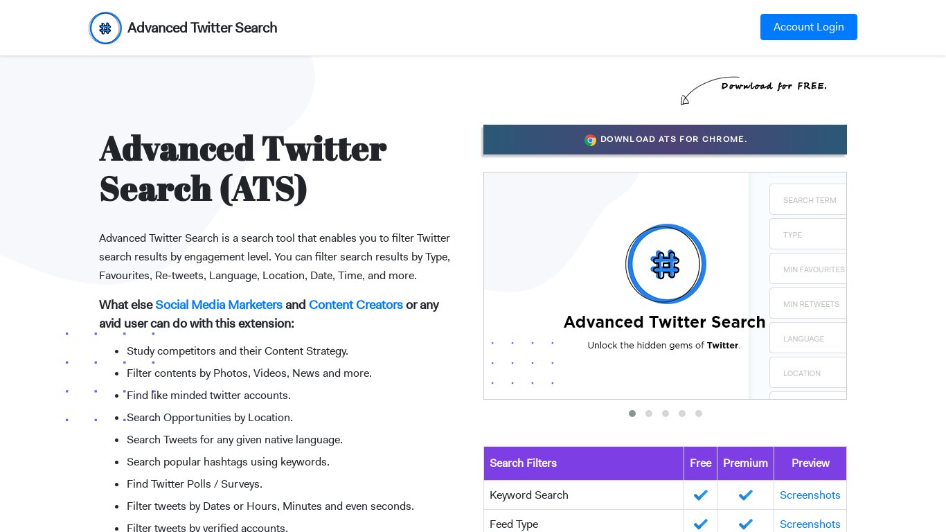 Advanced Twiter Search ATS Landing page