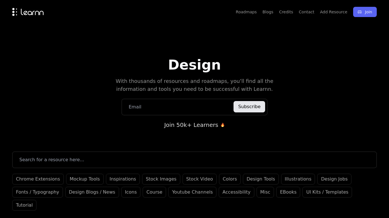 600+ Free Design Resources Landing page