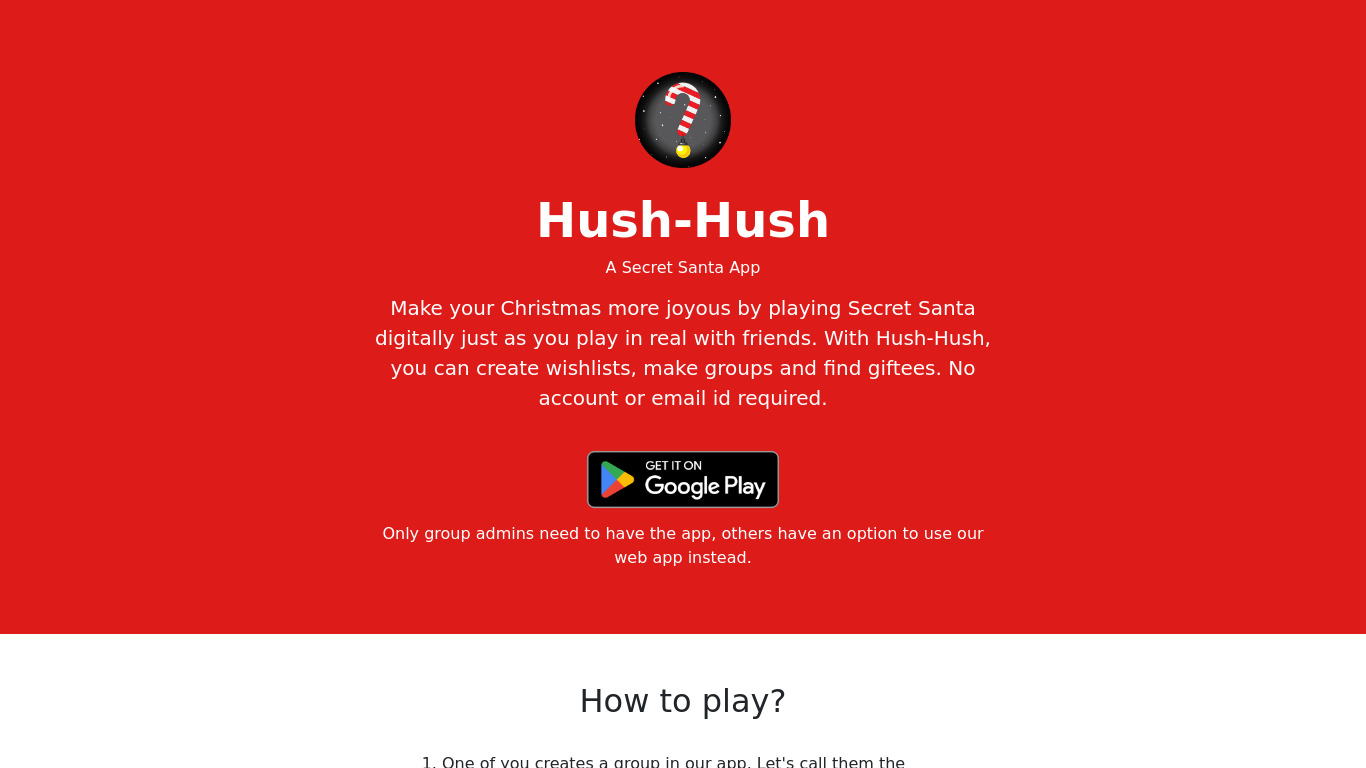 Hush-Hush Landing page