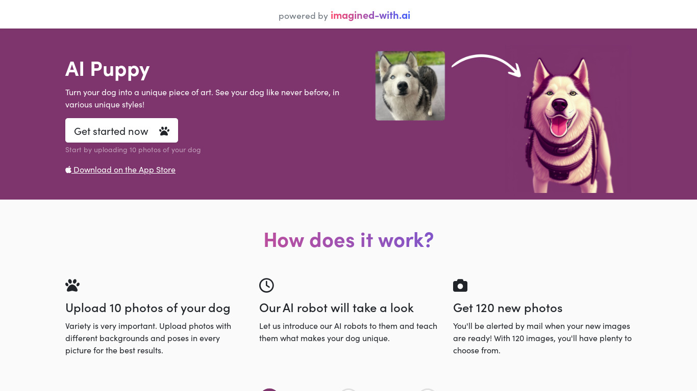 AI Puppy for web Landing page