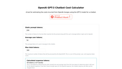 OpenAI GPT-3 Chatbot Cost Calculator image