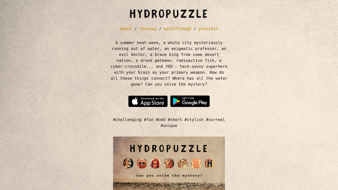 Hydropuzzle Landing page