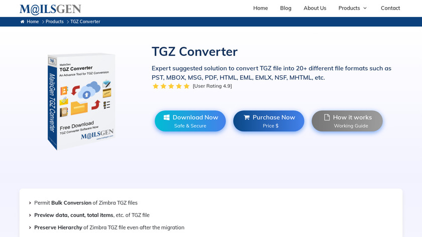 Mailsgen TGZ Converter Landing Page